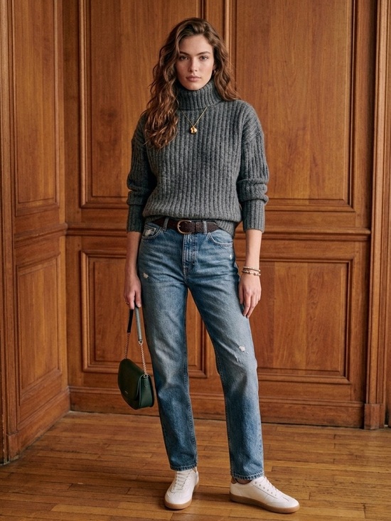 Sweaters - Grey Chunky Women’s Knit Turtleneck Sweater Oversized One Size from Korea